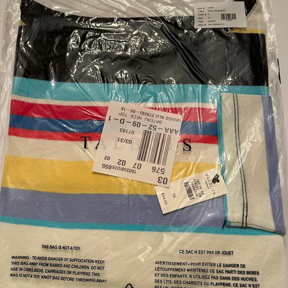 Talbots NWT Bateau Stripe 3/4 Sleeve 100% Cotton Top Size 1X 14W-16W - Picture 3 of 6